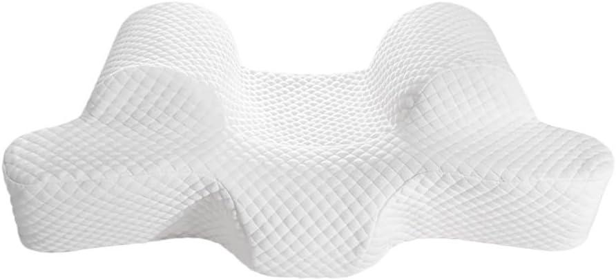 Memory Foam Pillow Contoured Memory Foam Neck Support for Pressure Relief for Side Back Tummy Sleepers, 4812414 (One Size, White)