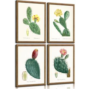 4pcs Vintage Cactus Wall Art Arizona Plants and Flowers Posters Prints Succulents Watercolor Pictures Painting Green Cactus Canvas Wall Decor for Kitchen bathroom Unframed