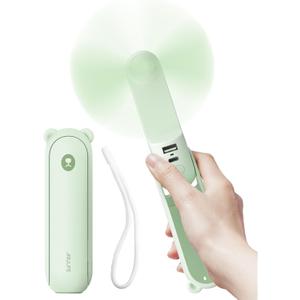 JISULIFE Handheld Fan with 4500 mAh Powerbank Max 37 Hours Runtime, Pocket Portable Battery Operated or USB Powered Folding Personal Fan, 3 Speeds, Gifts for Women Men Kids Gift for Festival-Green