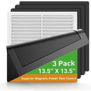 Magnetic Vent Covers, Strong Magnet Floor Vent Covers, 13.5" x 13.5" Register Vent Covers for Home Floor, Wall and Ceiling Vents, Air Vent Covers for RV, Air Conditioning and AC Vents, Black 3 Pack