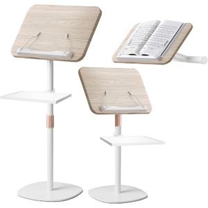 NAMON 2in1 Wooden Music Stand, Floor & Tabletop Sheet Music Stand with Page Clips & Tray, 16.5"51" Adjustable Height, Ideal for Violin, Guitar, Conductors & Classroom (White)