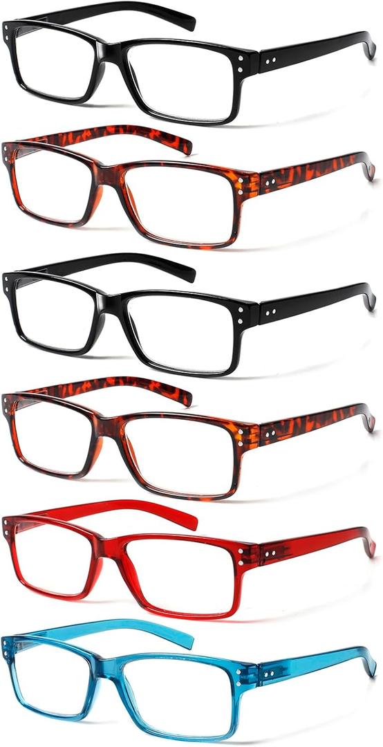 NORPERWIS Reading Glasses 6 Pairs Quality Readers Spring Hinge Glasses for Reading for Men and Women (6 Pack Mix Color -2, 0.50)