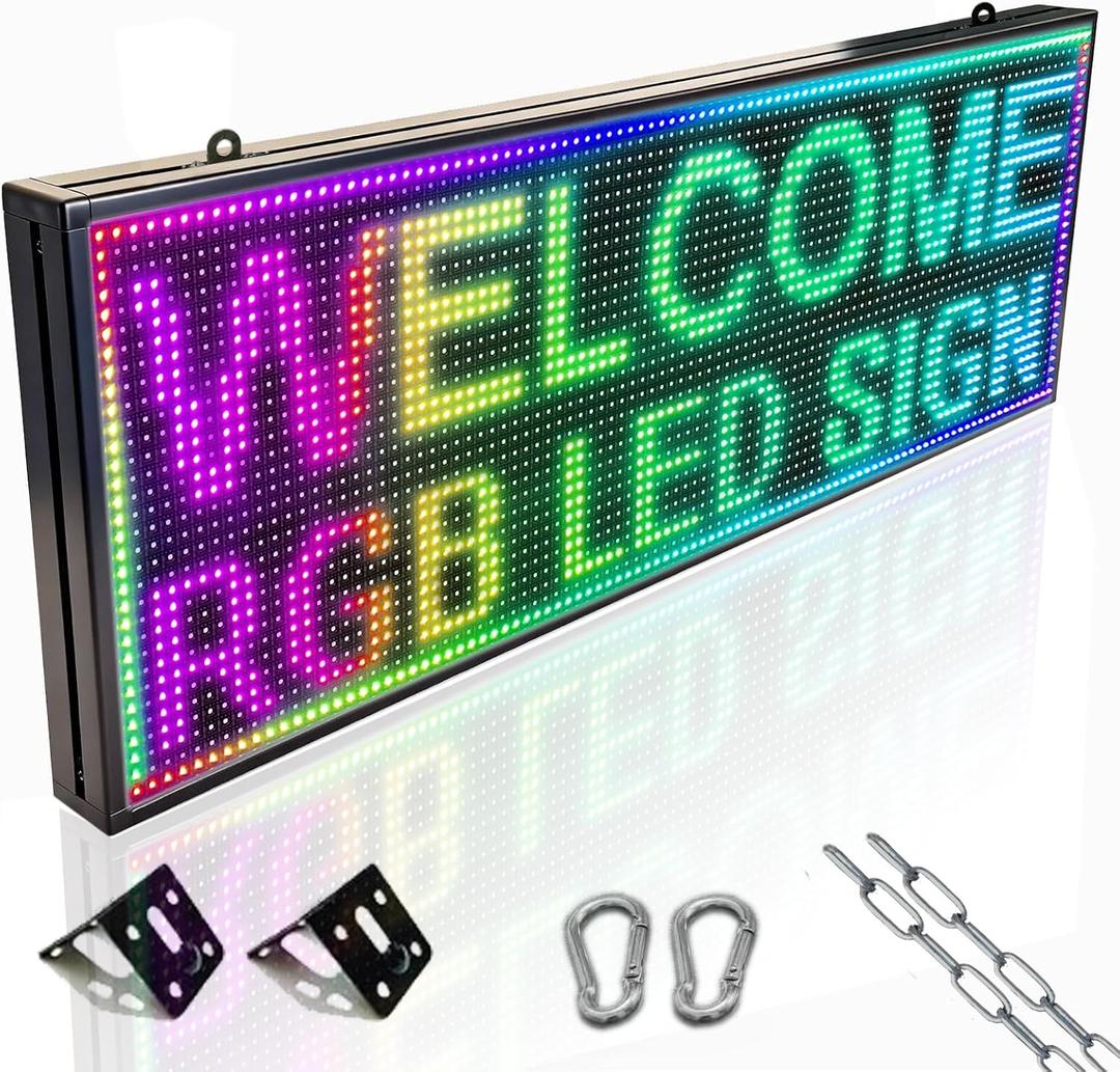 P10 Programmable Indoor/Outdoor LED Sign,39x14 Inch WiFi Controlled Digital Sign,Full Color High Brightness Scrolling Message Electronic Display,for Business Advertising