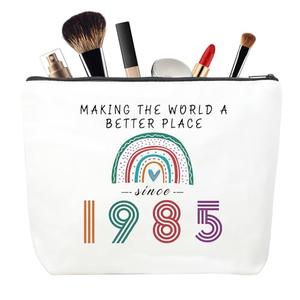 MSQ 40th Birthday Gifts for Women Makeup Bags, Sweet 40th Gifts Friendship Gift Ideas for Her Women Teens Sister Funny Cosmetic Bag Travel Toiletries Bags Since 1985 Bday Gift from Mom