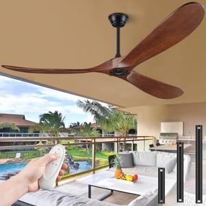 72" Ceiling Fans without Lights, 72 inch Ceiling Fan no Light, High cfm Quiet 3 Blade Wood Walnut Ceiling Fan, Large Modern Ceiling Fan with Remote, Propeller Outdoor Ceiling Fans for Patios (Dark Walnut)