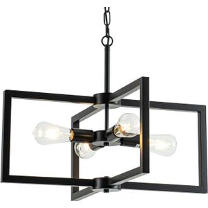 Black Farmhouse Chandelier 3-Light, 23.6" Geometric Dining Room Light Fixture,Modern Industrial Hanging Pendant Lights, Rustic Adjustable Lighting Fixtures for Entryway Foyer Kitchen,Bedroom