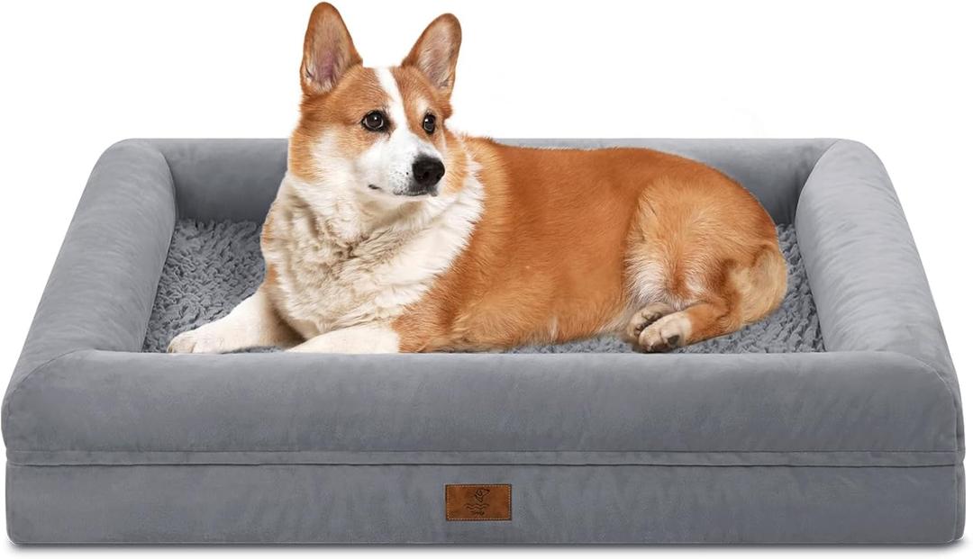 Large Dog Bed Orthopedic for Large Sized Dogs, Waterproof Dog Bed with Removable Washable Cover, Egg Crate Foam Pet Couch Sofa with Non-Slip Bottom, Grey (33.0"L x 25.0"W x 6.5"Th)