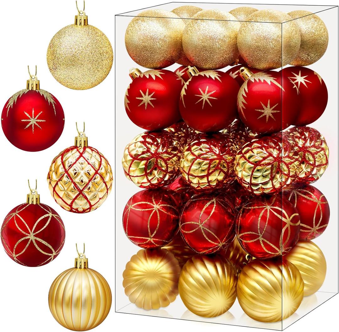 DeckTheHalls Christmas Balls Ornaments, 30 Pcs 2.5 Inch Christmas Tree Decorations for Xmas Tree Hanging, Shatterproof Ball Ornaments for Festival Home Party Decors, (Red & Gold)