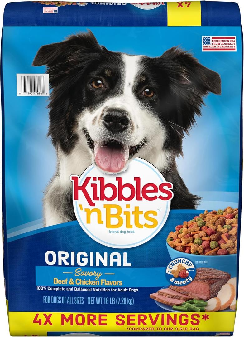 Kibbles 'n Bits Original Dry Dog Food, Savory Beef & Chicken Flavors for Adult Dogs, 16 lb. Bag. 12/02/2025