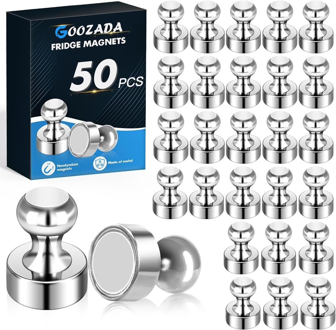 50-Pack Magnets for Whiteboard, Strong Silver Refrigerator Magnets, Fridge Magnet, Map Magnets, Small Push Pin Magnet for Whiteboard, Fridge, Office, Classroom