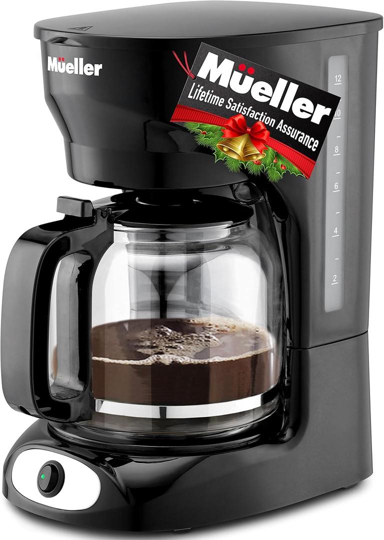 Mueller 12-Cup Drip Coffee Maker Machine with Anti-Drip System, Permanent Filter, Glass Carafe, and Auto Keep Warm Function
