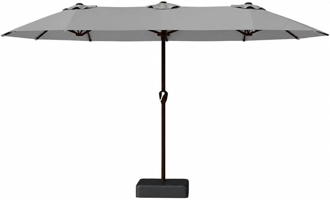 Kingdura 13ft Large Patio Umbrella with Base Included, Double-Sided Rectangle Outdoor Table Umbrella with 12 Reinforced Ribs, Crank Lift for Market Pool Deck Backyard, Light grey