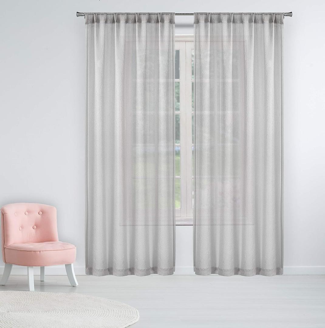 Lala + Bash Allyson Crushed Semi-Sheer Fire Retardant Curtains Set (54"W x 63"L (Pack of 2), Light Grey)