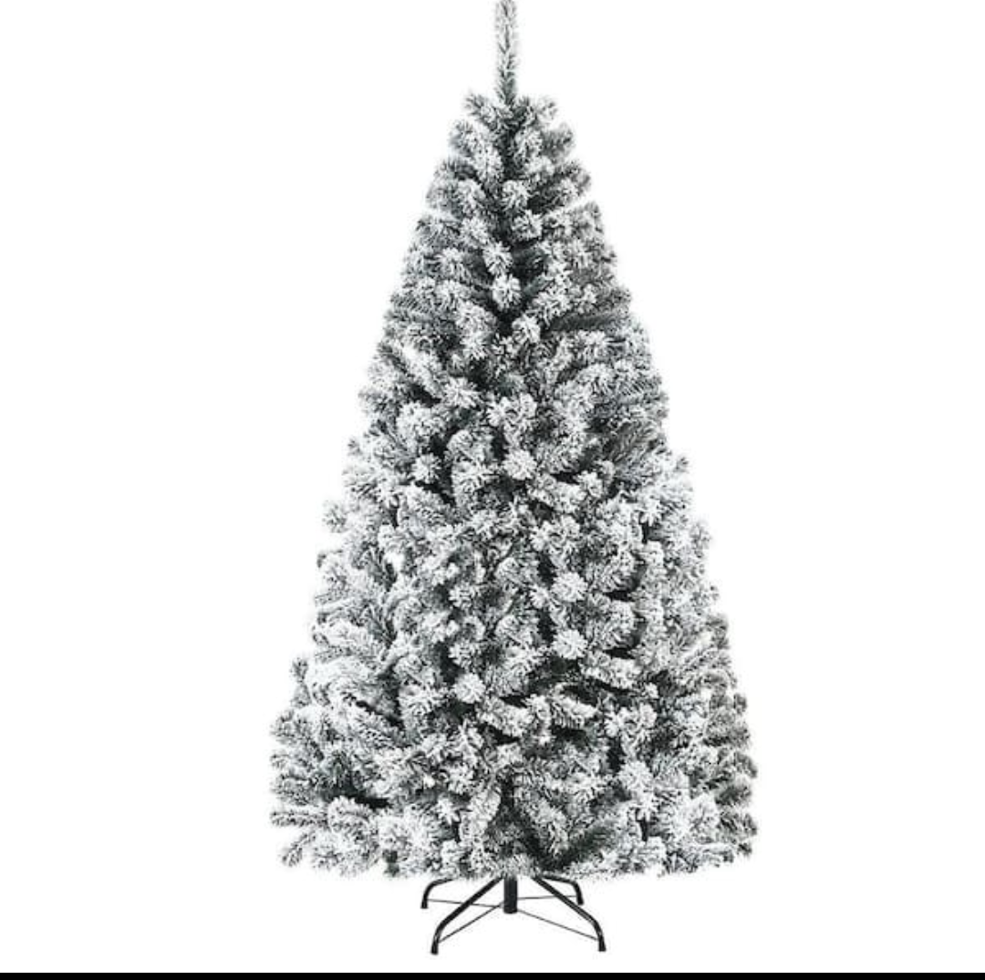 6 ft. Unlit Premium Snow Flocked Hinged Artificial Christmas Tree with Metal Stand