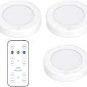 Brilliant Evolution Wireless LED Puck Lights with Remote Control - Battery Operated Lights and Warm Light Under Cabinet, Closet, or Kitchen - Stick On Lights, Under Counter Lighting - Pack of 3, White