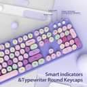 Wireless Keyboard and Mouse Set, Retro Typewriter 2.4GHz Full Size 104-Key Cute Colorful Keyboard with Number Pad Round Keycaps for Windows PC Laptop(Colorful Purple)