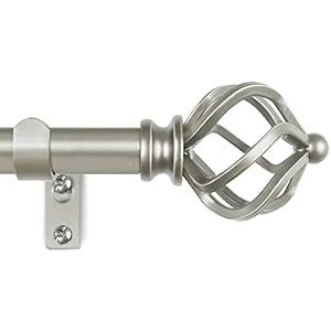 KAMANINA Silver Curtain Rods for Windows 48 to 84 Inch, Adjustable Single Curtain Rod 32 to 86 Inch(2.6-7.1ft), 3/ 4 Inch Splicing Drapery Rods with Twisted Cage Finial