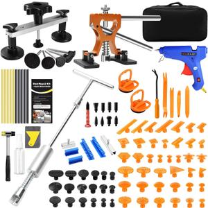 Professional Paintless Dent Repair Kit,Dent Puller Kit with Golden Lifter, Bridge Puller, Slide Hammer T-Bar, Suction Cup for Car Auto Body Hail Damage or Door Ding Removal
