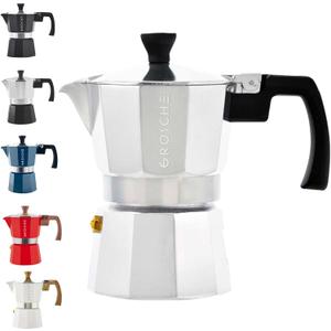 GROSCHE Milano Moka Pot | 3 Espresso Cup - 5 oz | Stovetop Espresso Percolator & Coffee Maker Portable, Ideal for Home and Camping, 3 espresso cups, Silver