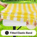 Rectangle Vinyl Table Cloth, Waterproof Elastic Fitted Tablecloth with Flannel Backing, Plastic Table Cover for Picnic, Camping, Outdoor (White & Yellow, 24"x48")