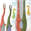 Dr. Brown's Baby and Toddler Toothbrush, Green and Orange Dinosaur 2-Pack, 1-4 Years