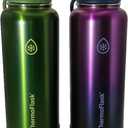 ThermoFlask 40 oz Bottle with Spout and Straw Lid - Stainless Steel, Double-Wall Insulation & BPA-Free - Leakproof, Resuable - Forest Green/Purple Sunset (2 Pack)
