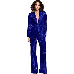 Women's Sequined Fashion Suit Set One Button 2 Piece Wedding Tuxedos Blazer Pants Prom Party Outfit, 2XL