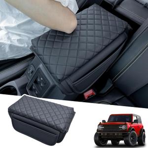 TOPINSTALL Center Console Armrest Cover for 2021-2025 2026 Ford Bronco Accessories 2/4 Doors, PU Leather Protector with Side Storage Pockets, Console Cushion to Prevent Scratches (Not for Sport)