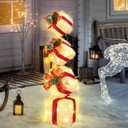 Christmas Lighted Gift Boxes Decorations Set of 4, 2.8Ft Stackable Christmas Nesting Boxes Battery Operated with Timer for Home and Party Decoration