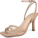 Women's Strappy High Heels Square Open Toe Stilettos Heeled Sandals | Ankle Strap Spool Heel Ladies Club Prom Party Daily Wedding Heels Crisscross Straps with Adjustable Buckle Strap