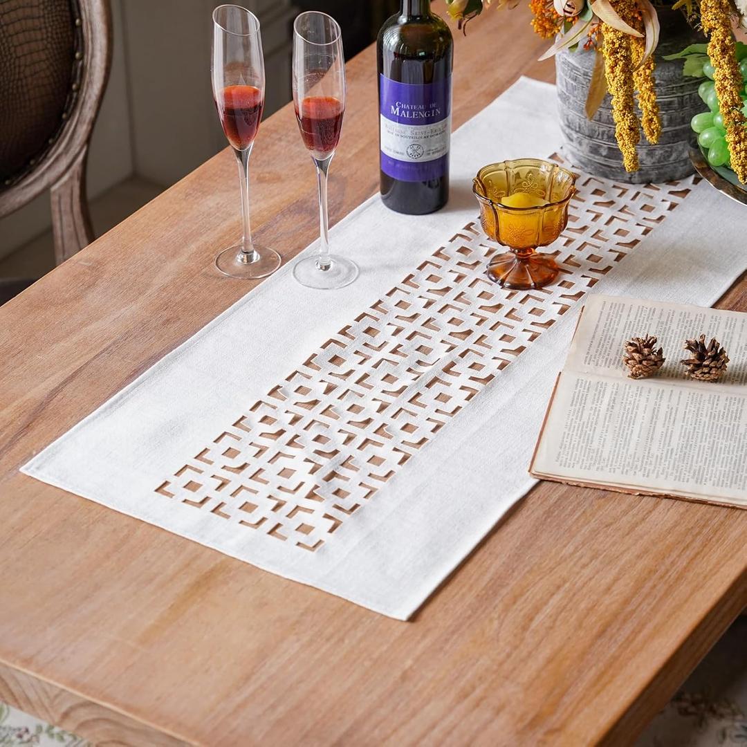 ARTABLE Rectangle Table Runners Fabric Home Garden Table Runner with Well-Trimmed Edge for Picnics Indoor and Outdoor Dining Holiday Long Tables (Offwhite-1, 16 x 28 Inch)