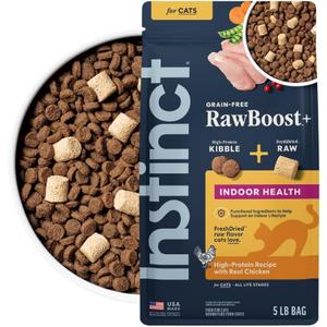 Instinct RawBoost Indoor Health, Dry Cat Food + Freeze Dried, 5 lb. Bag | High-protein kibble with FreshDried raw bites, highly digestible chicken, prebiotics and fewer calories for indoor cats (EXP 09/16/26)