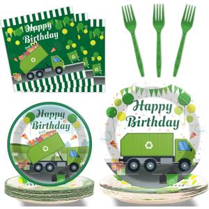 96 Pcs Garbage Truck Birthday Party Plates and Napkins Party Supplies Trash Trucks Party Tableware Set Waste Management Recycling Party Decorations Favors for Birthday Baby Shower for 24 Guests