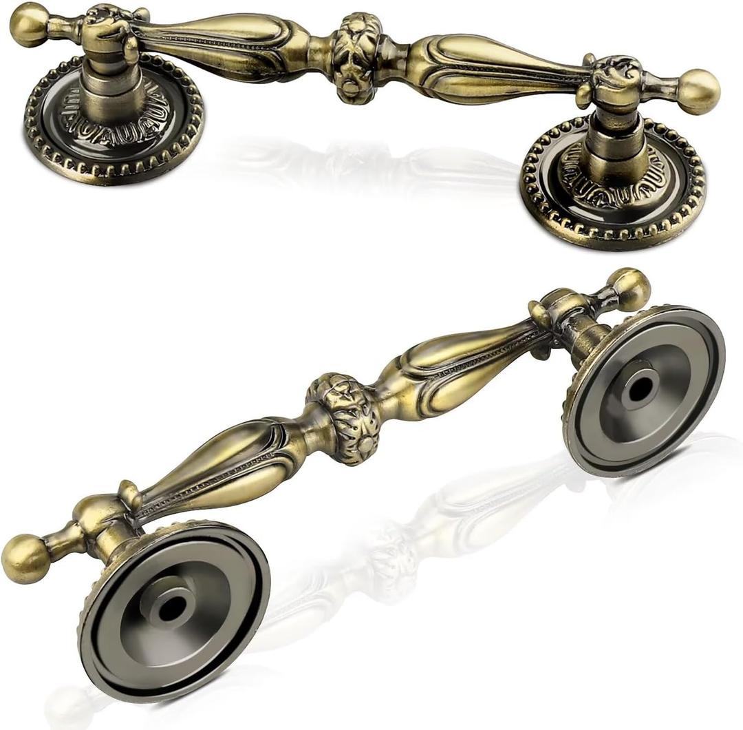 10 Pack 3-1/2 Inch Dresser Pulls, Antique Bronze Drawer Pulls, Vintage Handle Pulls, 4 9/10 Inch Overall Length