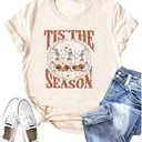 Halloween Shirt Women Fall Pumpkin Graphic Tees Hocus Pocus Tees Girls Trip Tops Halloween Witch Human Skeleton Tshirt (Small, Beige4)