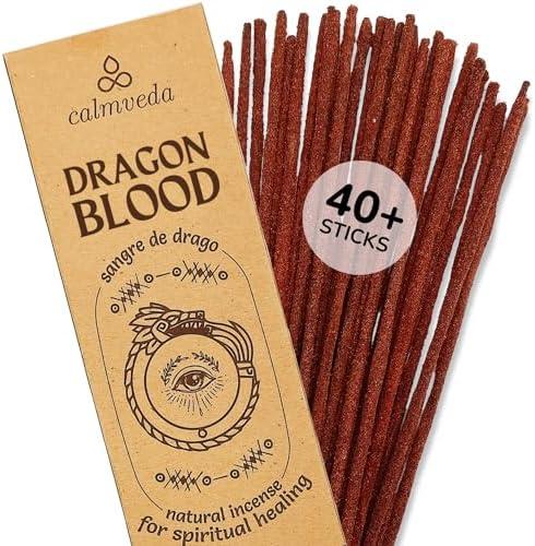 Potent Dragons Blood Incense Sticks - (40+Sticks, 9 inch) Thick Natural Resin Incense, Clean Charcoal Free | Sweet Spicy & Ambery Smelling Protection Incense (Sangre de Grado) (Burn Time 45+ Mins)