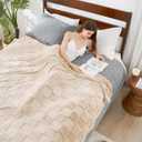 Cozy Bliss Checkered Faux Rabbit Fur Blanket King Size for Bed, Soft Fuzzy Blankets for Women Men, Large Furry Fleece Throw for Bedroom Decor (Tan, 108" x 90")