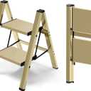 2 Step Ladder,Aluminum Folding Step Stool for Adults,Step Ladder with Wide Anti-Slip Pedal,330 lbs Capacity for Home,Office,Kitchen,Library(Gold)