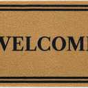 OLANLY Front Door Mat, Low Profile Doormat, Stain and Fade Resistant, Easy to Clean, for Indoor and Outdoor Entrances, Patio Porch or Entryway, Brown (35x23 Inch, Welcome)