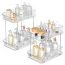 Incostar 2 Tier Pull-Out Organizer for Bathroom Kitchen, Under Sink Storage with Dividers, Ideal for Cabinet, Cupboard Organization, Slide-Out Clear Storage, 2 Pack