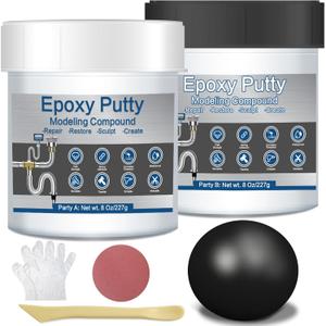 Epoxy Putty for Metal, 16 oz Fast Repair Pool Putty Self-Hardening Waterproof AB 2 Part Epoxy Wood Filler for Metal Tile Plastic Repair Filling Bonding, Sculpt Clay for Sculpting Modeling Black