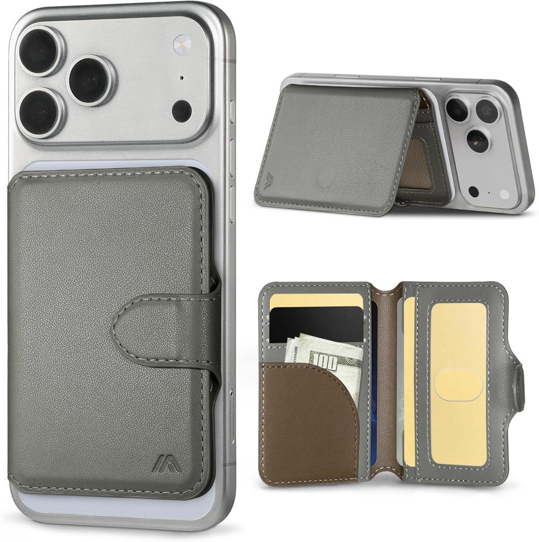 for MagSafe Wallet, Magnetic Phone Wallet RFID Blocking, Slim 5-8 Card Holder with Cash Slot & Clear ID Window, Minimalist Mag Safe Wallets for iPhone 17/16/15/14/13/12 Series, Mist Gray