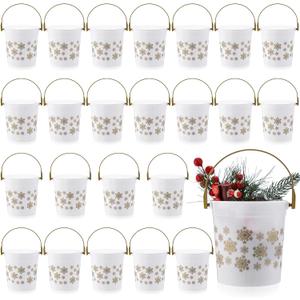 meekoo 24 Pcs Gold Snowflake Buckets with Handles Bulk 4.69 x 3.78 x 4.8 Inch Small Winter Holiday Buckets for Gifts Cute Candy Pails Holiday Storage Baskets for Winter Party