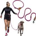 Mile High Life Hands Free Dog Leash, Crossbody Waist Leash with Genuine Leather Connection, Multifunctional Adjustable Slip Lead for Dog Walking Running (Hot Pink, 8FT)