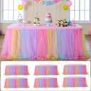 6 pk 6ft Rainbow Tulle Tablecloth for Rectangle Tables, 2-in-1 Pastel Color Table Covers with Tulle Skirt,Wrinkle Free Stretchy Ruffle Tulle Table Cloths Fitted for Wedding Party Banquet Vendor