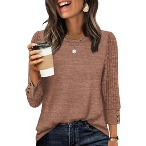 WIHOLL Long Sleeve Shirts for Women Lightweight Sweaters 3/4 Length Sleeve Fall Outfits 2025 Winter Clothing Dressy Casual (Medium, Chocolate Brown)