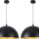 Black Pendant Lights Kitchen Island, 16 Inch Black and Gold Dome Pendant Light, Modern Farmhouse Pendant Light for Kitchen Island, Dining Room, Cafe, Bar, 2 Pack, 16"x2