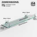 24 Inch Glass Bathroom Shelves,Chrome Polished Floating Shelves for Wall Rectangular Modern Stainless Steel Glass Shelf for Bathroom Shelves Wall Mounted, 24"with railing