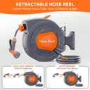 GAOMON Retractable Garden Hose Reel - 1/2 in x 72 ft, Wall Mounted, 9-Function Sprayer, Any Length Lock, 180° Swivel, Automatic Slow Rewind