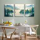 SERIMINO Nature Landscape Wall Art for Living Room, Green Forest Mountain Canvas Prints Paintings Room Decor, Lake Tree Cottagecore Modern Farmhouse Wall Decor Set of 3, 16"X24"